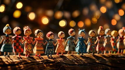 A paper chain of connected dolls