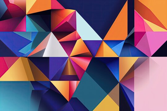 Vibrant Geometric Collage with Shapes on Deep Background in Contemporary Vector Artwork