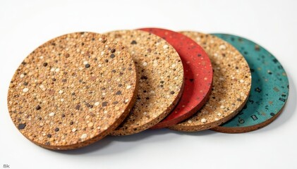 Set of four branded cork coasters, various designs , branding, texture