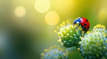 Obraz premium Beautiful cute ladybug with flower in Spring.