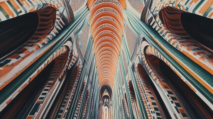 Colorful ornate arched cathedral ceiling.