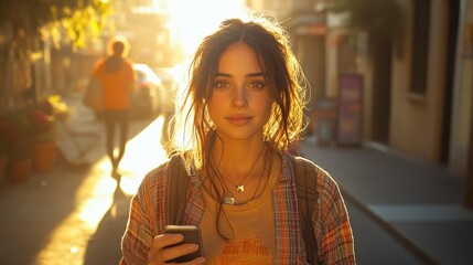 Travel Alert: Woman on Phone at Train Station Faces Pickpocket Danger During Golden Hour