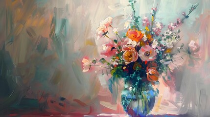 Flores en maceta. pintura