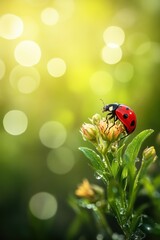 Naklejka premium Beautiful cute ladybug with flower in Spring.