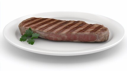 Grilled steak plate, studio shot, white background, food photography