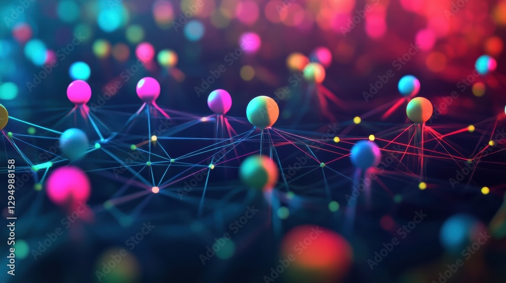 Aufkleber colorful 3d avatars connected through glowing network lines in a vibrant digital social media enviro
