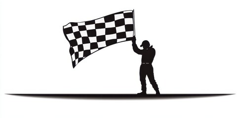 Silhouette of a Person Holding a Checkered Flag: A Symbol of Victory and Triumph in Racing