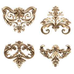 Ornate frame design set antique gold decor isolated on transparent background