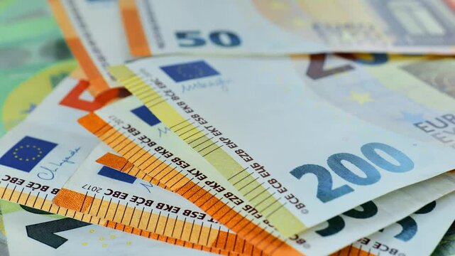 European currency. Paper euro banknotes close-up. Rotation. 4k footage