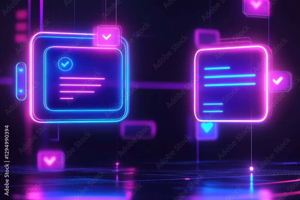 Aufkleber Floating message bubbles and glowing notifications create a dynamic social media chat interface at night. Generative AI