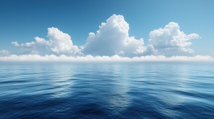 Fototapeta premium Tranquil Ocean View with Blue Skies and Fluffy Clouds - Serene Seascape