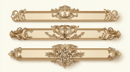Elegant gold ornate frames, design elements,  cream background, website headers