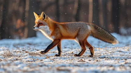 Majestic Red Fox Walking Through Snowy Landscape in Winter Wonderland