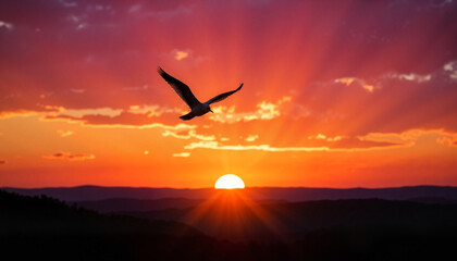 Fototapeta premium Eagle soaring against a vibrant sunset