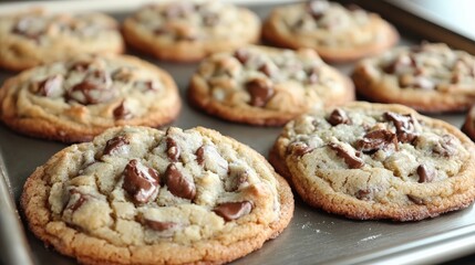 Delicious Homemade Chocolate Chip Cookies on Baking Tray