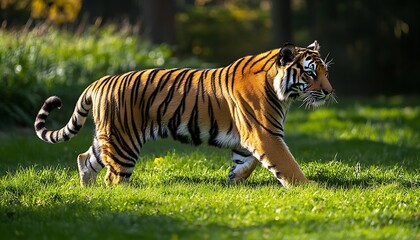 Tiger walking, autumn forest