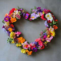 heart-shaped wreath of colorful flowers