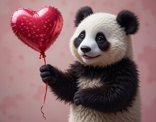 Adorable Panda Cub with Heart-Shaped Balloon