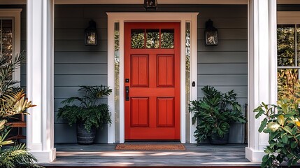 Obraz premium Vibrant Red Door on Charming House Entrance