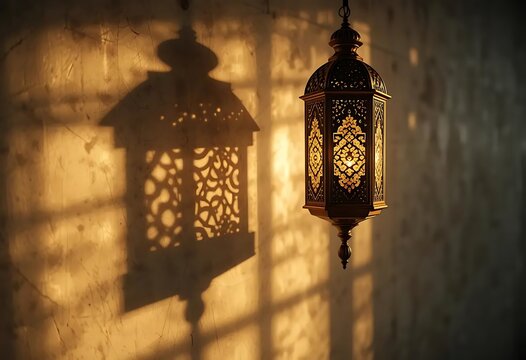 Ornate Metal Lantern Casting Warm Shadows: A Golden-Hour Still Life