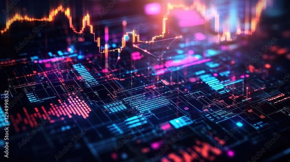 Poster close-up of a computer circuit board with colorful background and electronic components in detail