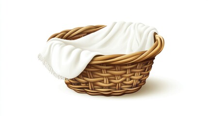 Fototapeta premium Woven basket with white cloth, laundry, home, interior, clean, storage, white background, website design