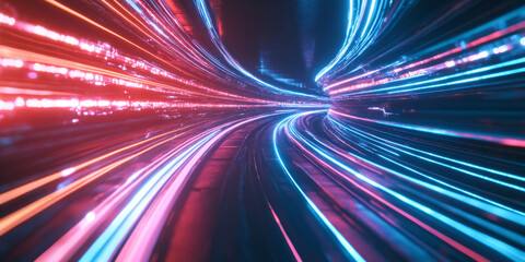 Fototapeta premium A sleek and dynamic abstract background with electrifying energy beams crisscrossing in a futuristic neon vortex. The glowing motion trails and cybernetic reflections enhance the modern aesthetic.