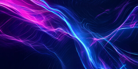 Fototapeta premium A mesmerizing abstract background with pulsing energy waves and light streaks weaving through a dark digital void. The glowing neon blue and purple hues create an electrifying futuristic ambiance,