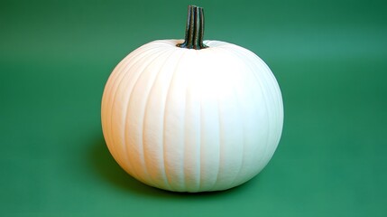 Elegant White Pumpkin on Green Background Studio Shot