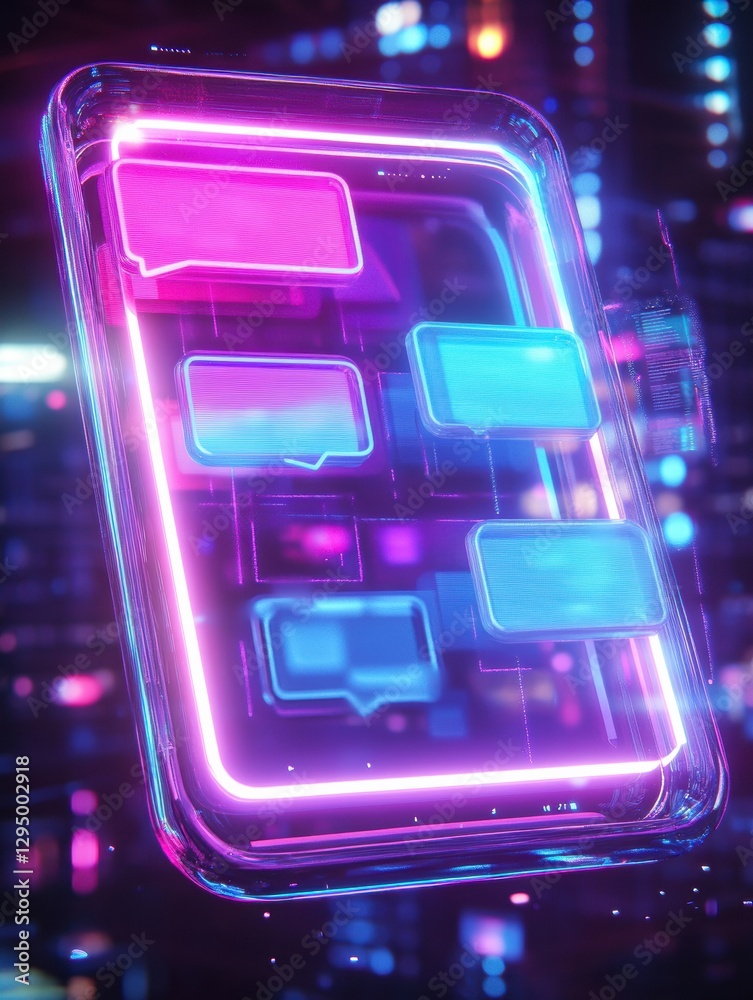 Aufkleber Floating chat bubbles and glowing notifications create an immersive social media experience at night. Generative AI