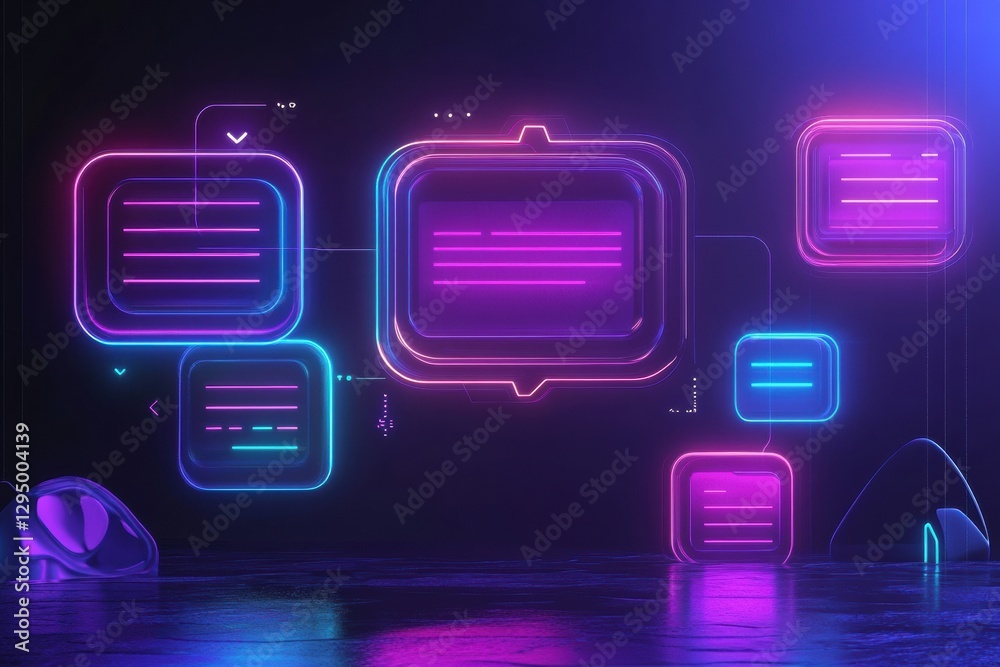 Aufkleber Floating message bubbles and glowing notifications in a vibrant social media chat interface at night. Generative AI
