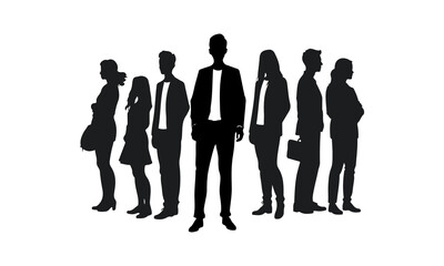 Silhouettes of people, a group of business people men and women, a vector set of people on a white background