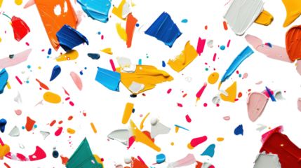 Colorful paint strokes falling on transparent background