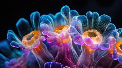 Obraz premium Vibrant, bioluminescent underwater flora, close-up.