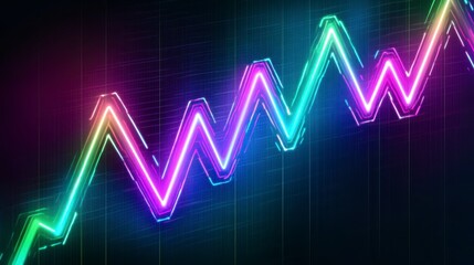 Fototapeta premium Colorful Neon Graph with Sharp Peaks and Troughs on Dark Background
