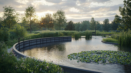 Fototapeta premium wastewater treatment plant aeration basin with bubbling water.
