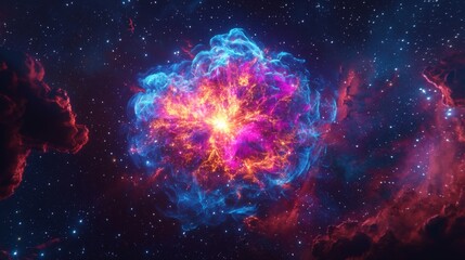 Majestic Cosmic Explosion in Deep Space with Vibrant Colors and Nebula Clouds