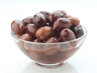 Fresh Olives in a Clear Bowl Showcasing Varied Shades and Textures