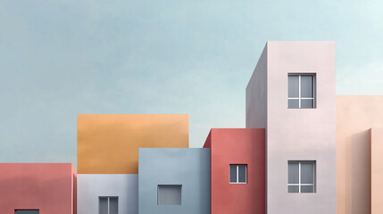Modern colorful buildings against soft sky create vibrant urban scene.