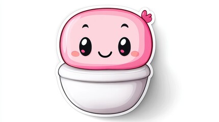 Naklejka premium Cute Cartoon Character with Pink Head and White Base Container