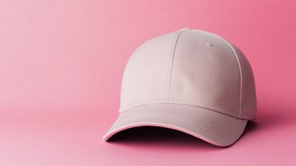 Fototapeta premium Pink background, blank white baseball cap mockup