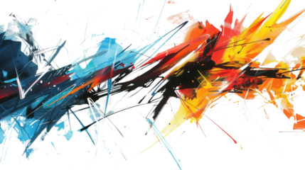 Abstract brush strokes creating dynamic composition on transparent background