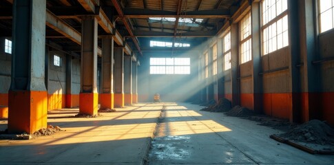 Industrial construction site multiexposure shadows, multiexposure, heavy machinery