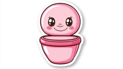 Cute Cartoon Toilet Design with Cheerful Face and Pink Color