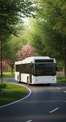 Obraz premium White Bus on Scenic Spring Road