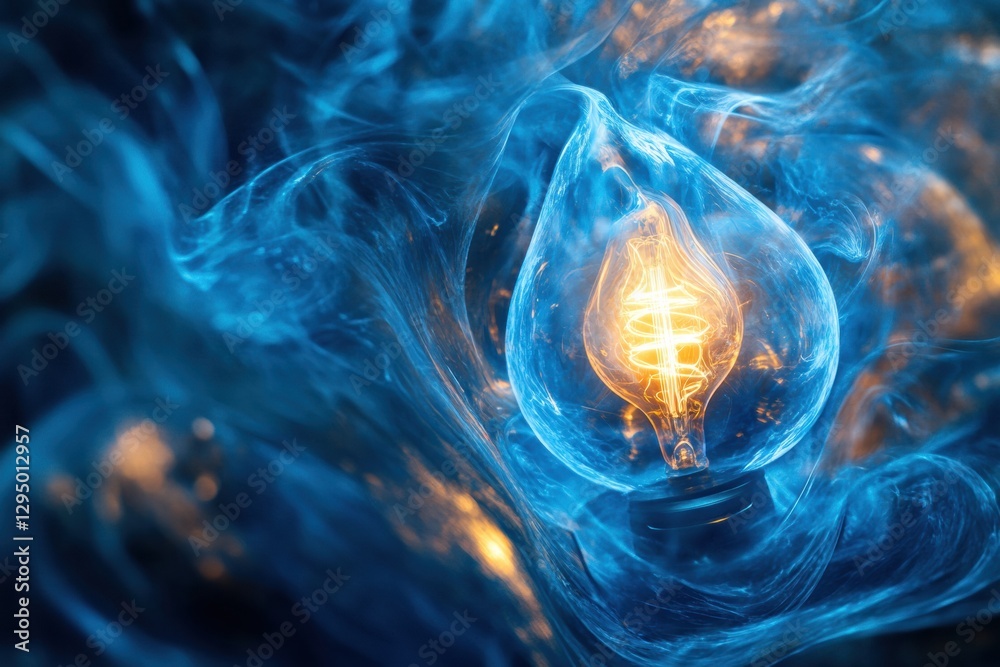 Aufkleber glowing gas lamp radiates warm light in swirling blue mist, capturing a moment of serenity and charm