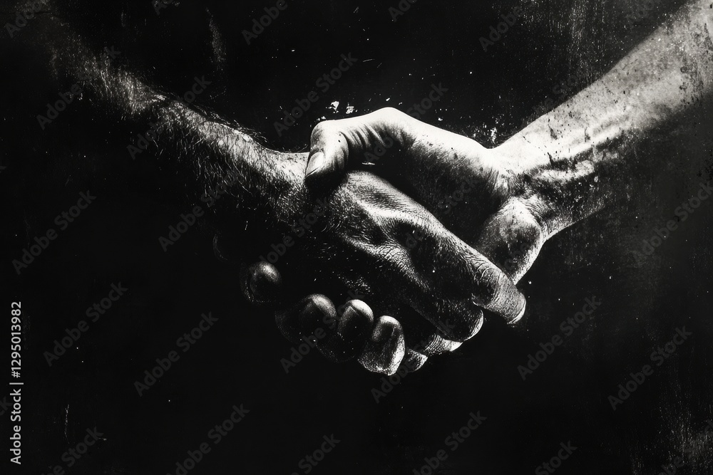 Aufkleber Grunge style handshake between two hands in a low light setting showcasing unity and support. Generative AI