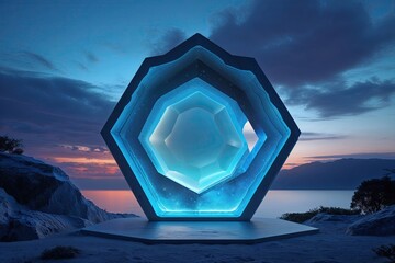 Hexagonal Twilight Azure Atmosphere for 3D Displays and Visual Aesthetic Backgrounds