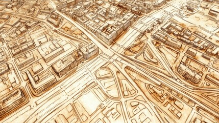 Obraz premium Aerial View of City Map with Detailed Architectural Features