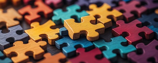 Puzzle pieces in various colors forming a diverse team of people, business structure, teamwork concept, cooperation, hiring new employees, departments working together